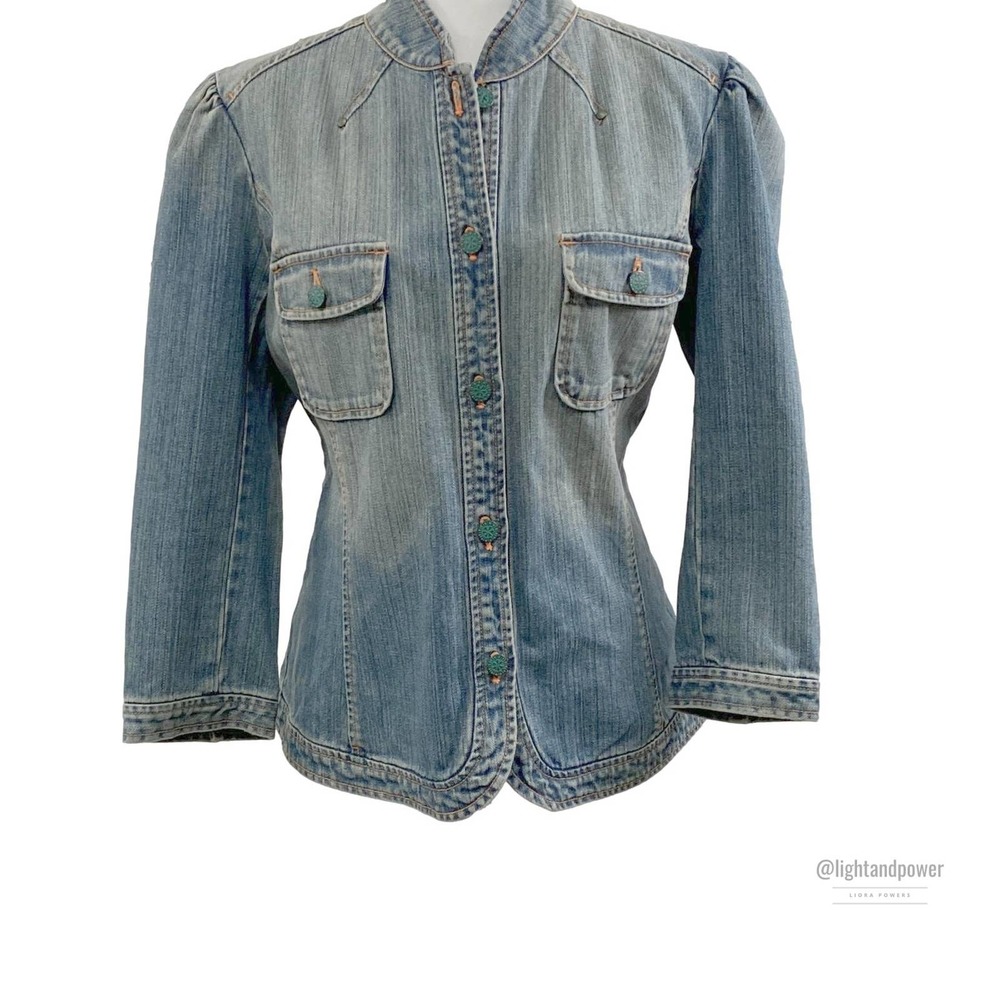 Dana Buchman Pufff Sleeve Denim Jean Jacket EUC - Picture 3 of 11